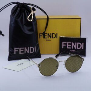 Fendi FE40060U 10G FENDI SKY Round Sunglasses - Gold/Brown Mirror